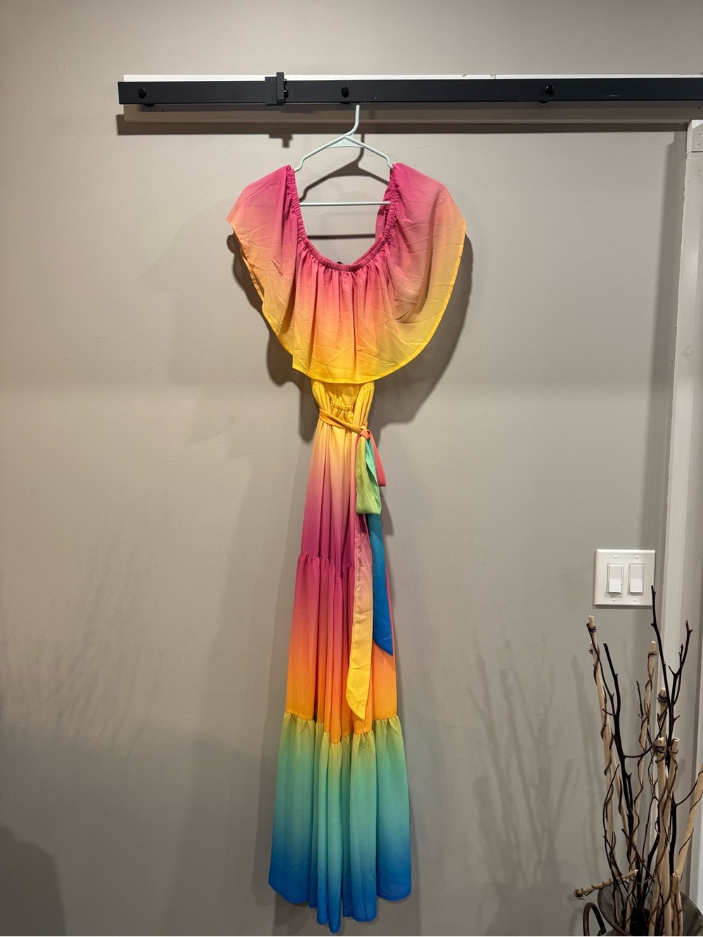 VICI Rainbow Ombre Ruffle Maxi Dress Large